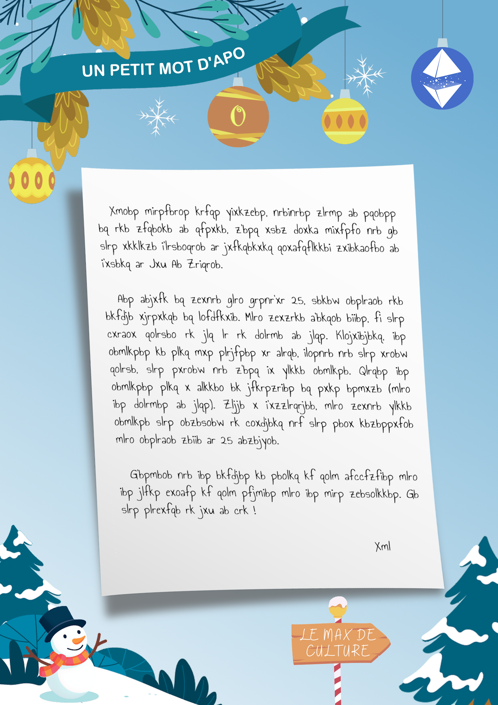 Enigme 0 du calendrier de l'Avent